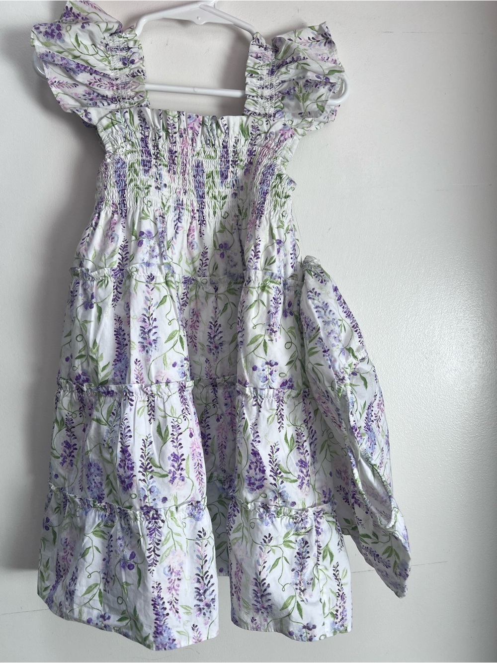 Quince White Dress with Lavender & Green Floral Print